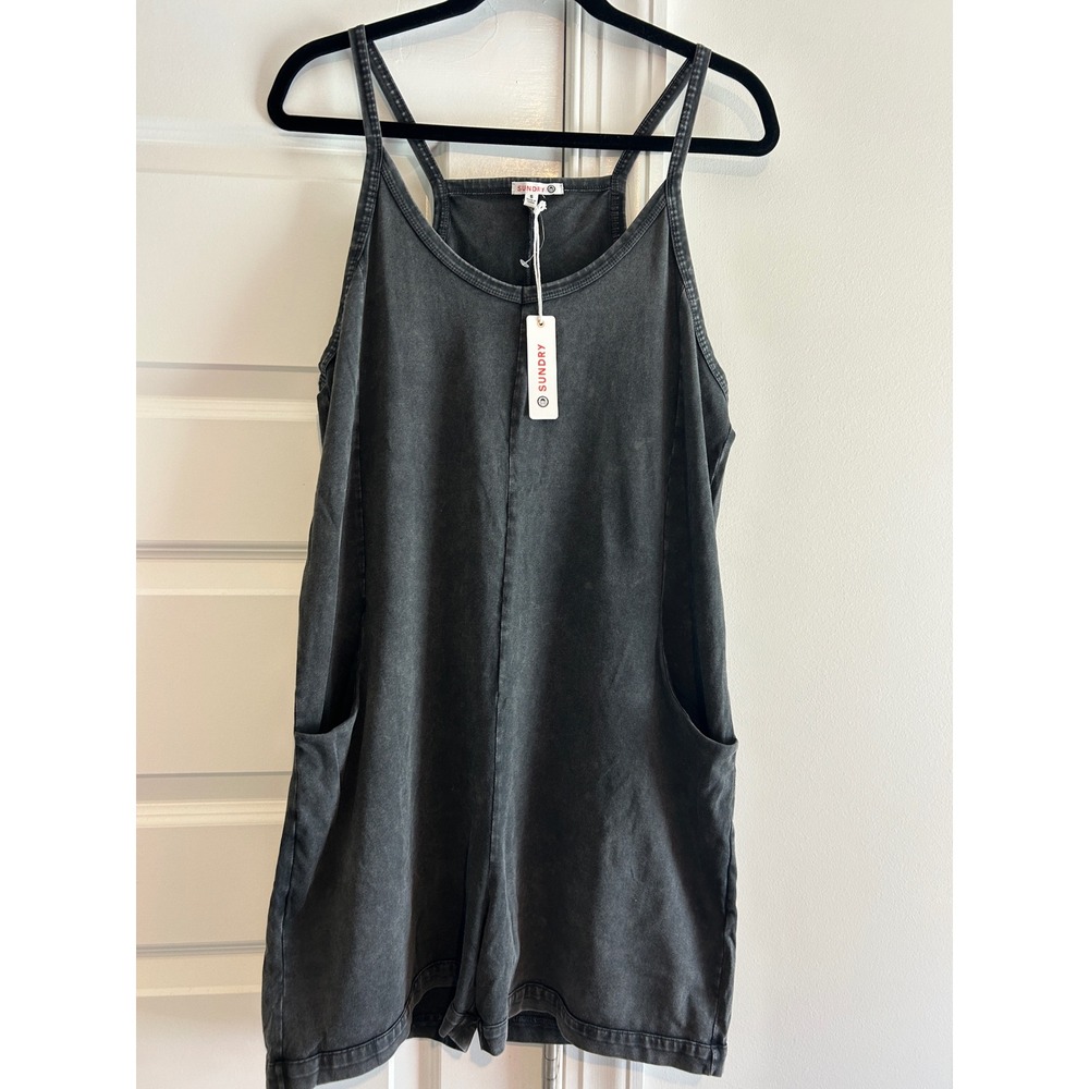 Anthro Sundry Womens Mineral Wash Scoop Neck Romper Charcoal Grey Size S NEW